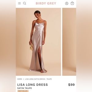 Birdy Grey Lisa Long Satin Dress - Taupe, Size Small